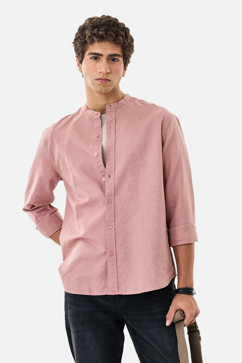 سنيتش Chinese Collar Linen Blend Shirt